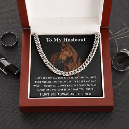 Husband Fathers Day Gift Silver Cuban Link Chain For Men Husband Birthday Gift Anniversary Gift For Horse Lover Cowboy