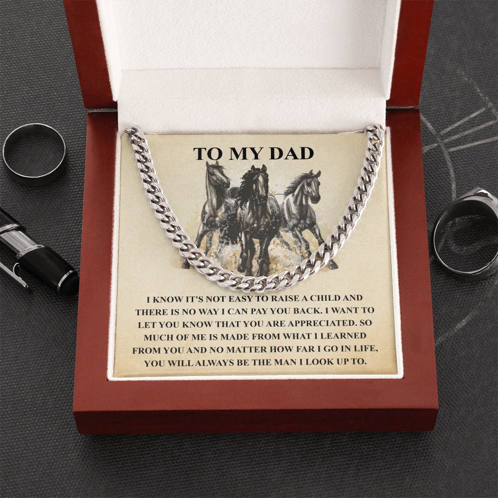 Gifts For Dad From Daughter Fathers Day Gift From Son Silver Cuban Link Chain Dad Birthday Gift For Horse Lover Father