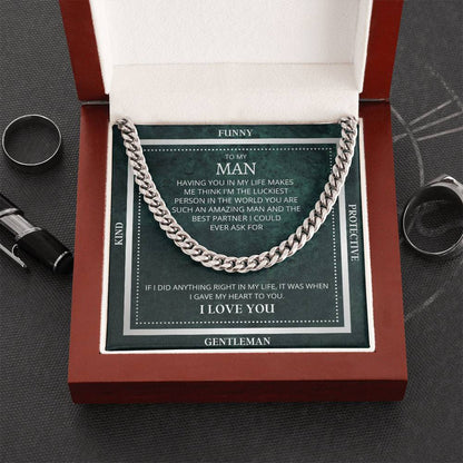 I Gave My Heart To You Cuban Link Chain Necklace Emerald Edition