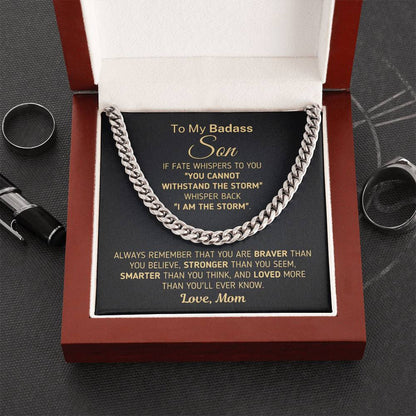 To My Badass Son Chain Necklace - You're The Storm Gift For Son From Mom Son Birthday Gift Cuban Link Chain