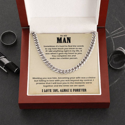 To My Man Cuban Chain Necklace Husband Necklace Gift For Husband From Wife Cuban Link Chain