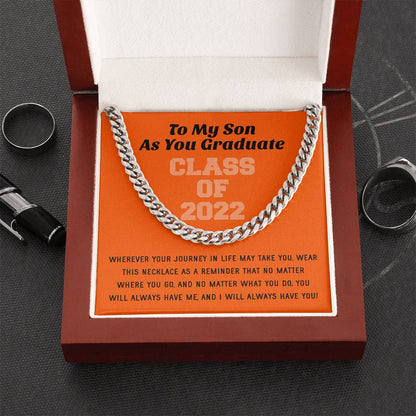 Son Graduation Class Of 2022 High School Graduation College Graduation Gift For Son Mens Gold Cuban Link Chain Necklac
