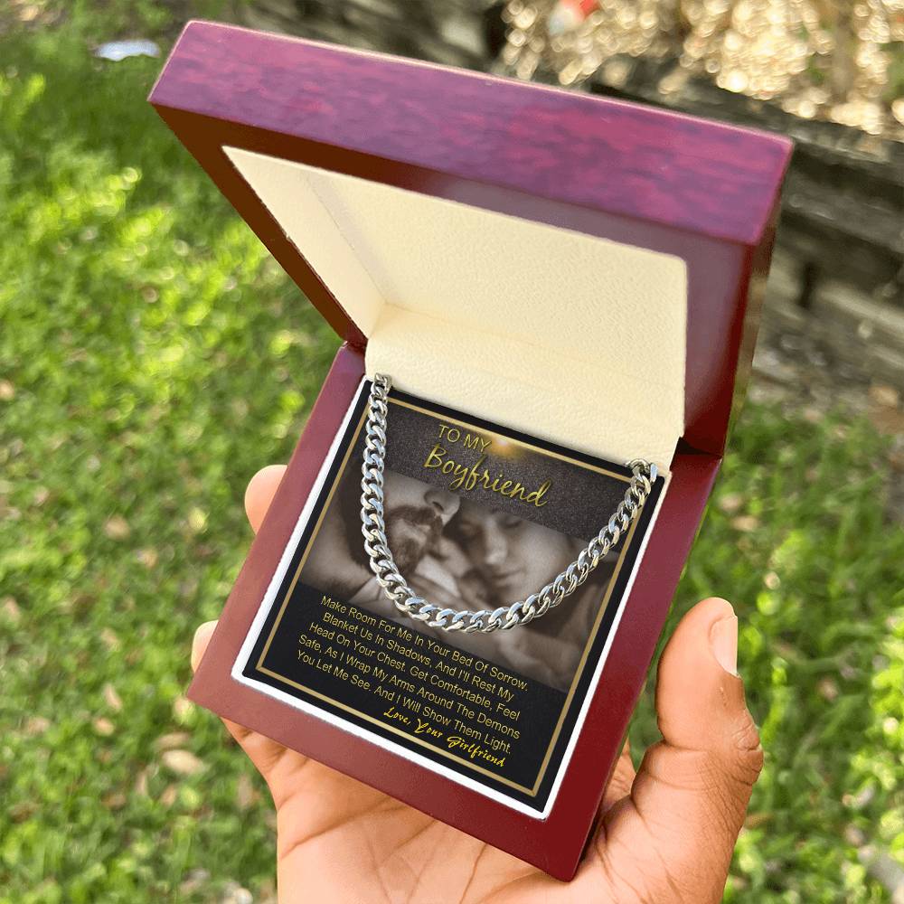 To My Boyfriend Anniversary Birthday Gift For Him Cuban Link Chain Necklace With Message Card