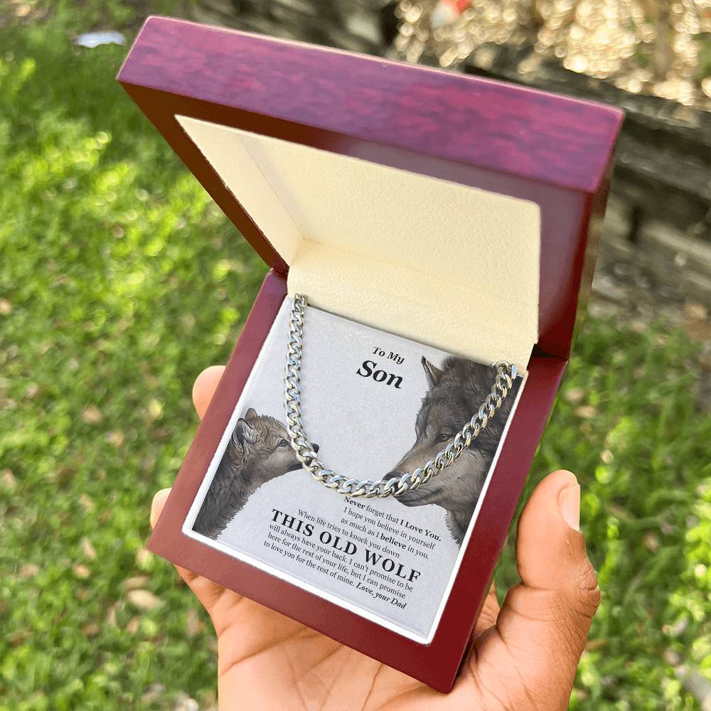 I Believe In You This Old Wolf Dad Gift For Son Cuban Link Chain Necklace