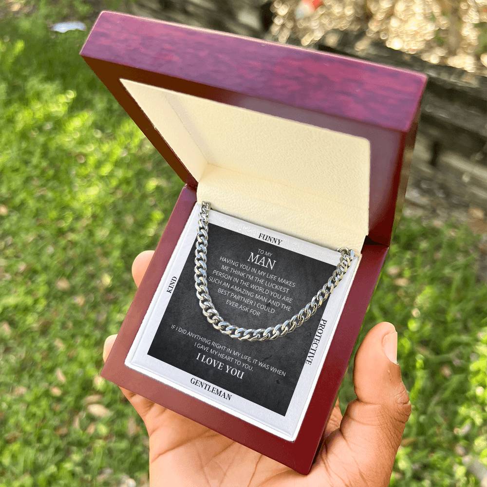 I Gave My Heart To You Cuban Link Chain Necklace Gray Edition