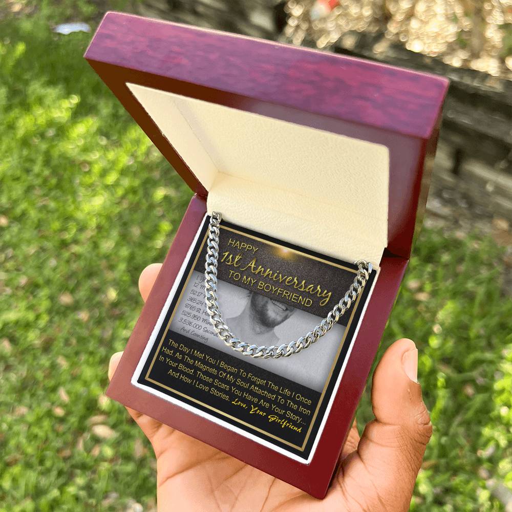 One Year 1St Anniversary Gift For Boyfriend Cuban Chain Necklace Gifts For Him With Message Card Gift Box Cuban Link Chain