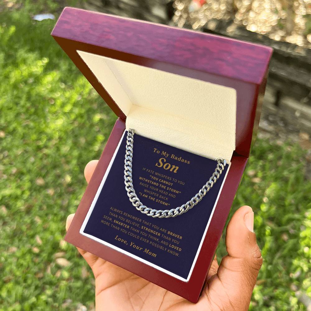 To My Badass Son Necklace To Son From Mom Son Birthday Gift Christmas Gift Necklace For Boy Cuban Link Chain