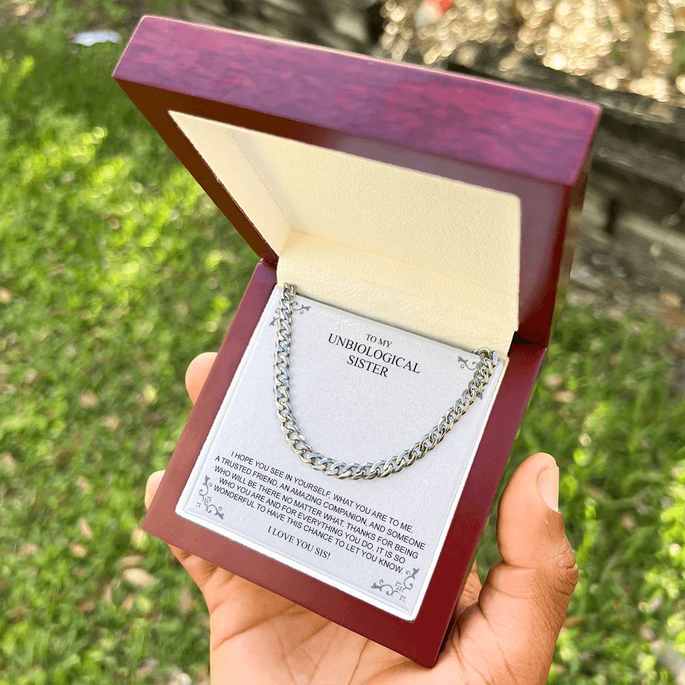 To My Unbiological Sister Necklace 14K Gold Gift For Friend Cuban Link Chain