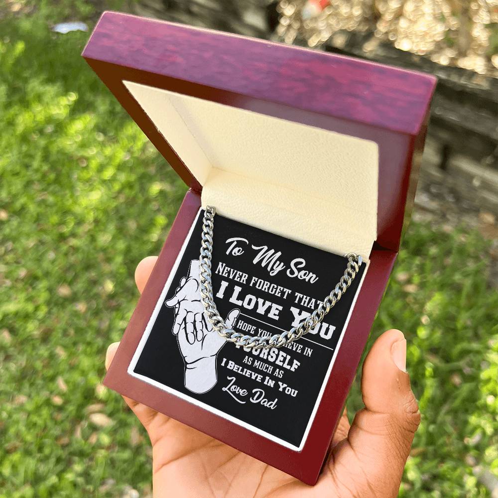 Gift For Son Never Forget That I Love You Cross Necklace Cuban Link Chain