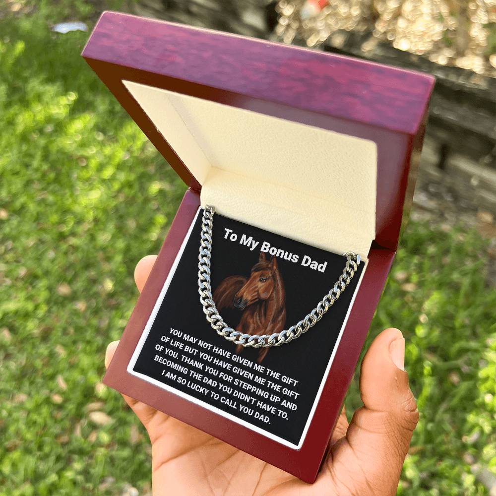 Step Dad Gift From Step Daughter Bonus Dad Gift From Bonus Son Fathers Day Horse Lover Gift For Stepped Up Dad Cuban Link Chain