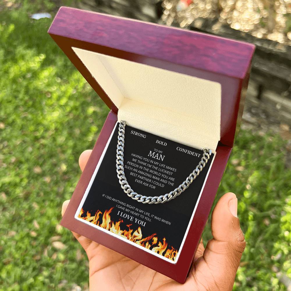 I Gave My Heart To You Cuban Link Chain Necklace Fire Edition
