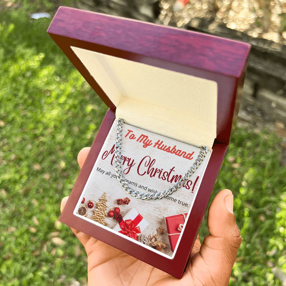 To My Husband Merry Christmas Cuban Link Chain