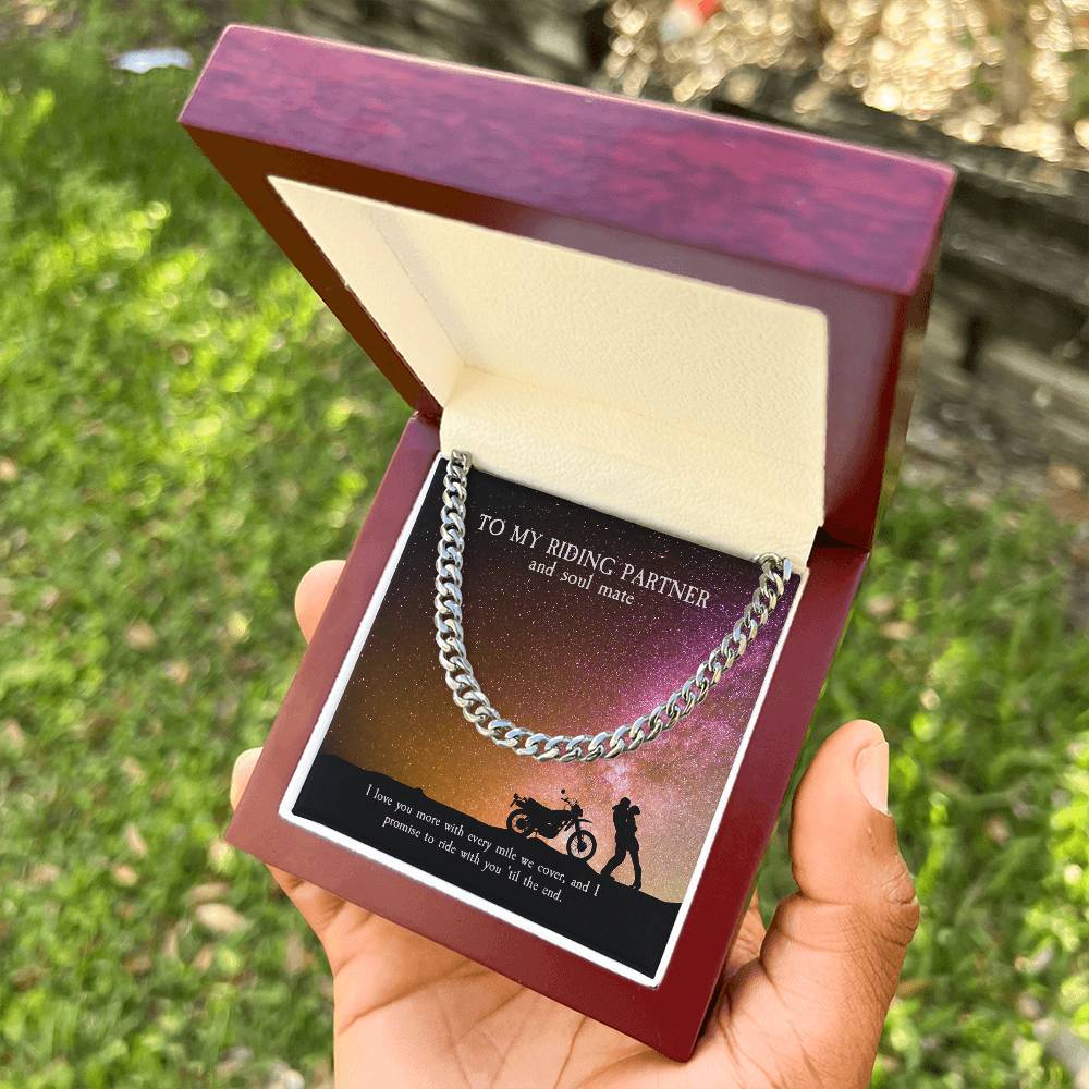 To My Riding Partner And Soul Mate Cuban Link Chain Masculine Necklace For Riding Partner Motorcycle Lovers Gift