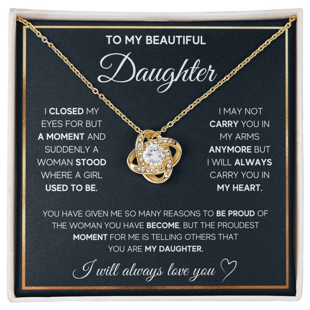 To My Daughter Proud Love Knot Necklace Gift Set Love Knot Necklace