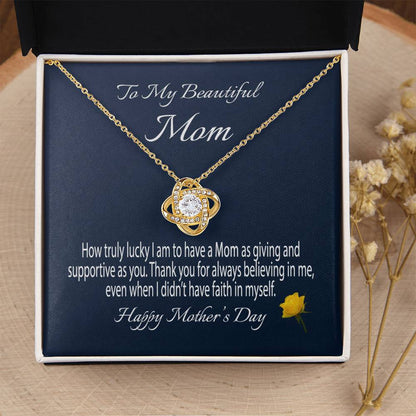 To My Beautiful Mom Gift Necklace Mother's Day Message Card Necklace For Mom To Mom From Daughter Gift To Mom From Son Gift Ne(1) Love Knot Necklace
