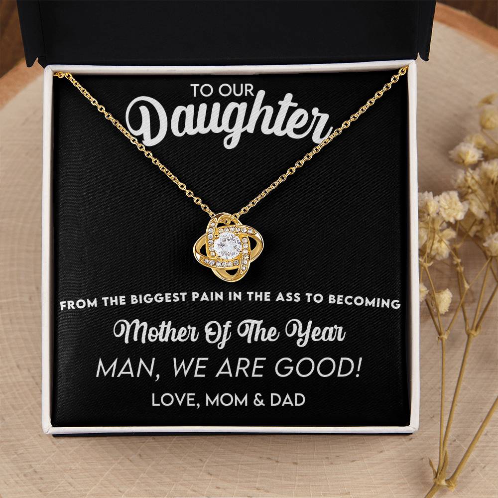 Humor And Elegant Gift For Your Wonderful Daughter On Mother's Day Love Knot Necklace