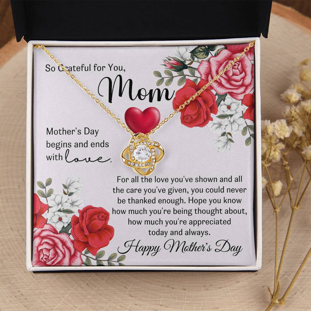 So Grateful For Your Love Mother's Day Gift For Mom Love Knot Necklace
