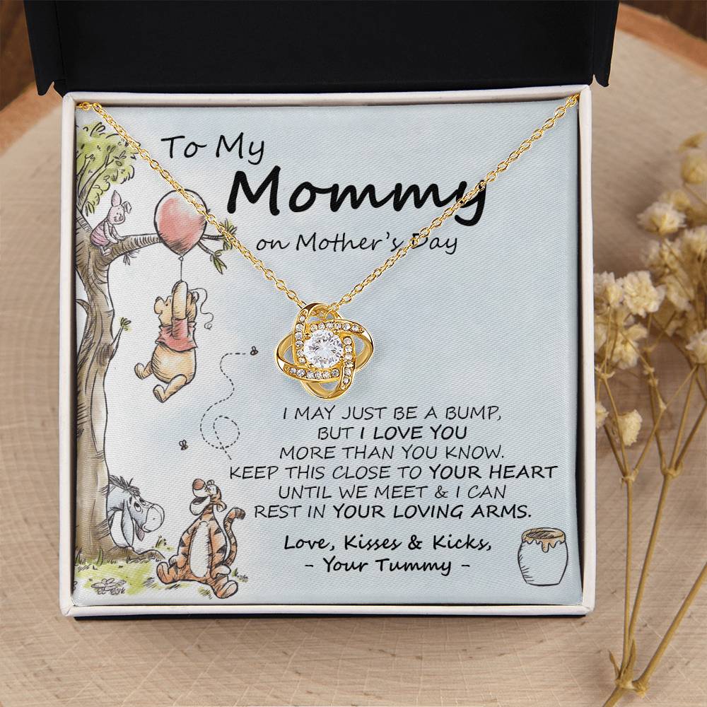 New Mommy Necklace New Mom Gift Mom To Be Winnie The Pooh Baby Shower Gift First Time Mom Pregnancy Gift Love Knot Necklace