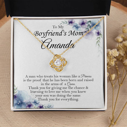 To My Boyfriends Mom Gift Customize Custom Name On Message Card Boyfriend's Mom Gift Birthday Mom Gift Gift For Boyfriend Mom Mother's Day Gift Love Knot Necklace