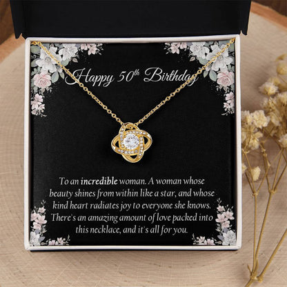 Happy 50Th Birthday Gift For Her Sentimental Gift Birthday Jewelry Necklace Gift Box With Message Card Love Knot Necklace
