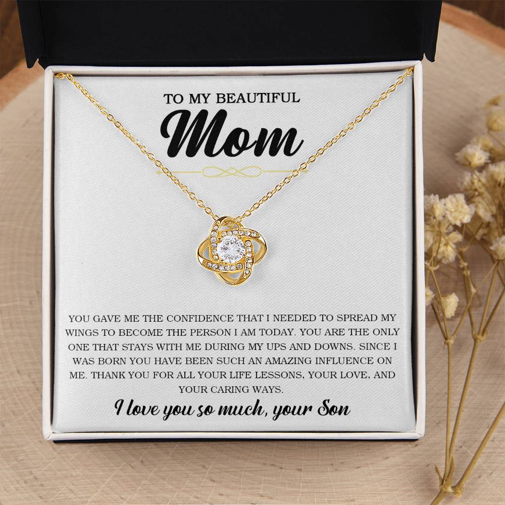 To My Beautiful Mom Necklace Gift For Mom From Son Mother's Day Gift Sentimental Gift Birthday Gift Love Knot Necklace