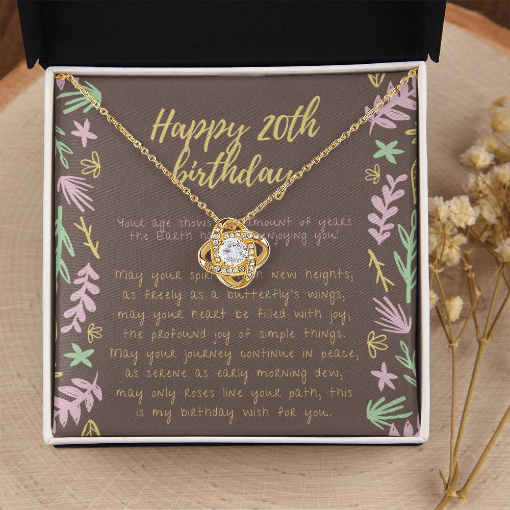 Happy 20Th Birthday Necklace Gifts For 20Th Birthday 20Th Birthday Gift For Her 20 Year Old Female Be Love Knot Necklace
