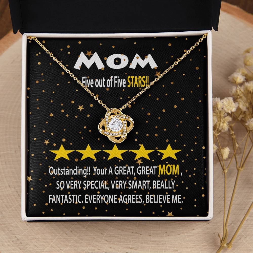 Humorous Gift For Mom Five Star Review For Mom Message Card Gift Necklace For Mom Funny Gift Necklace For Mom Birthday Mother's Day Gift Necklace Love Knot Necklace