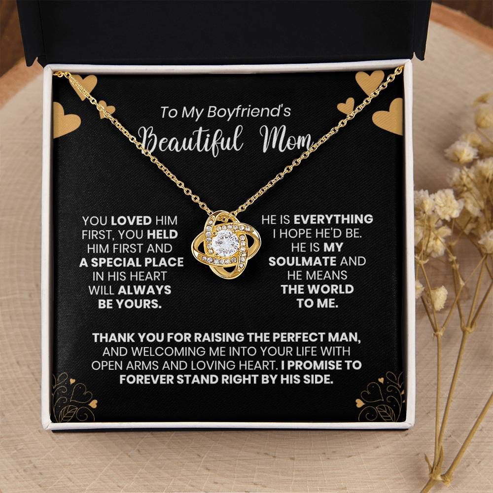 To My Boyfriend's Mom - Thank You For Raising The Perfect Man - Love Knot Necklace Love Knot Necklace