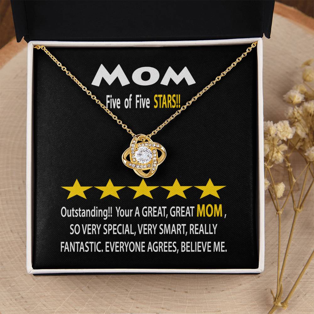 To Mom Gift Necklace With Message Card Five Star Review For Mom Mother's Day Gift Necklace Mom Birthday Gift Ne Love Knot Necklace
