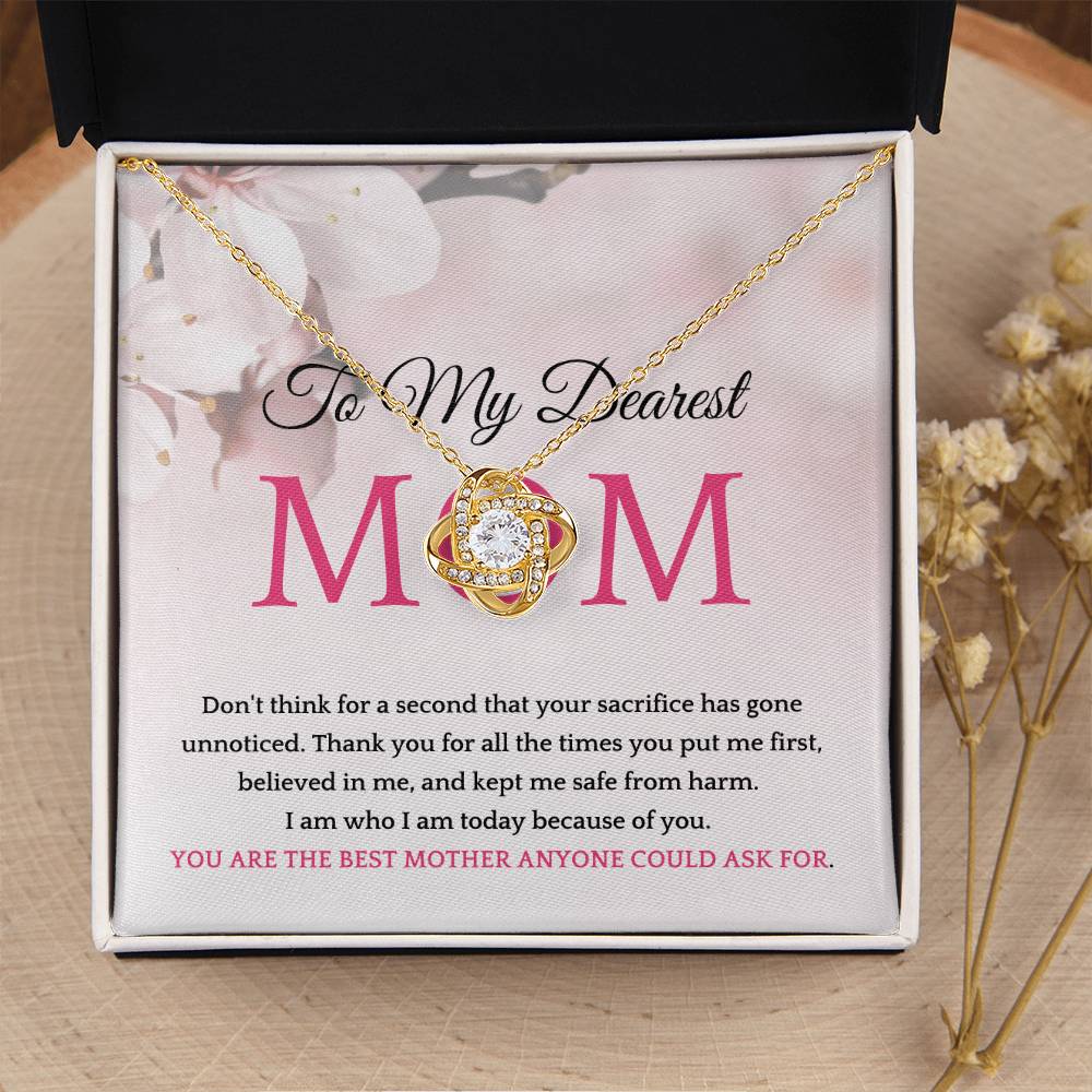 Thank You To My Dearest Mom Elegant Center Cz Love Knot Pendant Necklace Love Knot Necklace