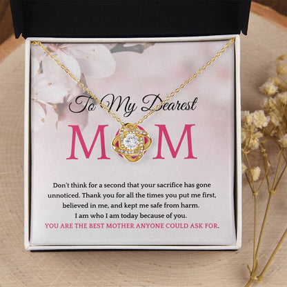 Thank You To My Dearest Mom Elegant Center Cz Love Knot Pendant Necklace Love Knot Necklace