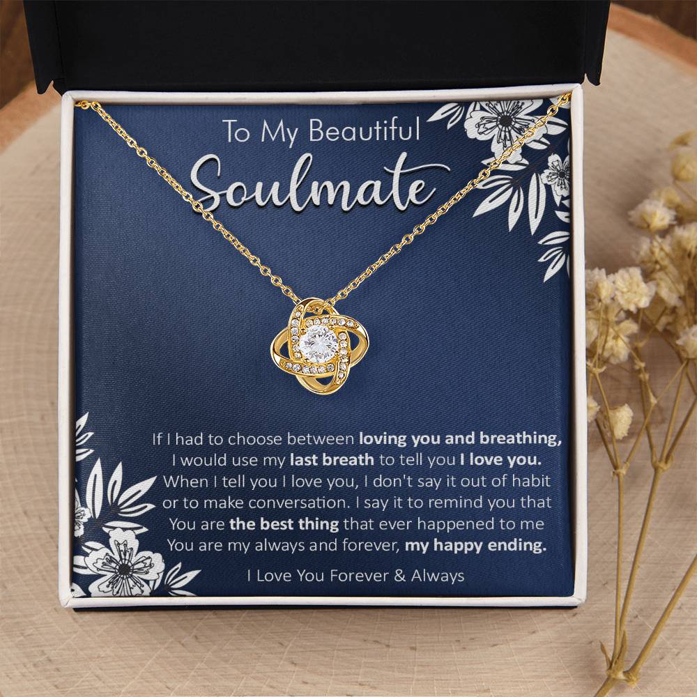 Gift For Your Soulmate - Last Breath Habit Navy Flower Love Knot Necklace Love Knot Necklace