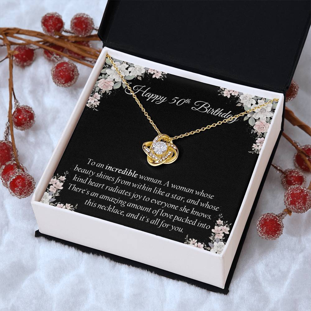 Happy 50Th Birthday Gift For Her Sentimental Gift Birthday Jewelry Necklace Gift Box With Message Card Love Knot Necklace