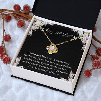 Happy 50Th Birthday Gift For Her Sentimental Gift Birthday Jewelry Necklace Gift Box With Message Card Love Knot Necklace