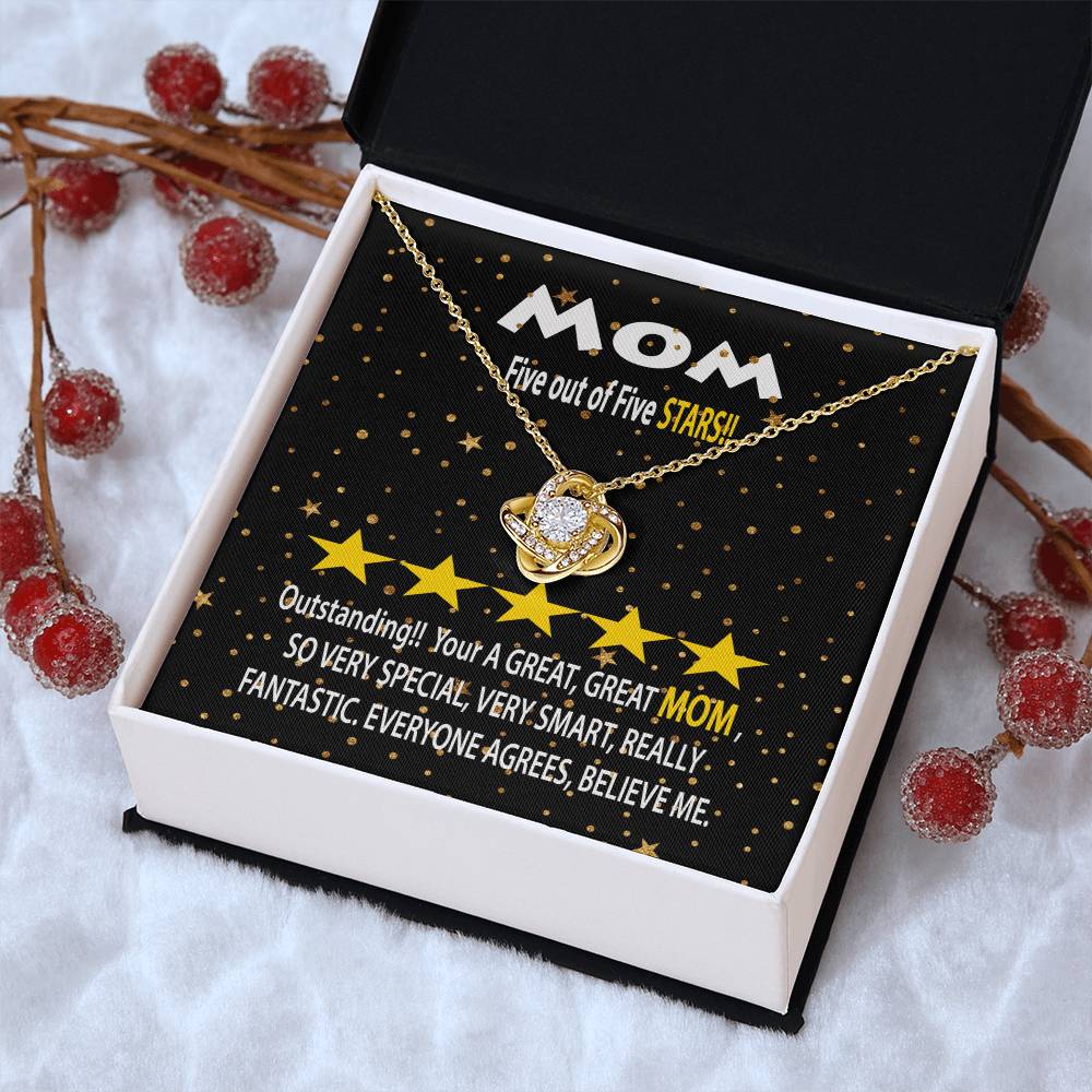 Humorous Gift For Mom Five Star Review For Mom Message Card Gift Necklace For Mom Funny Gift Necklace For Mom Birthday Mother's Day Gift Ne Love Knot Necklace