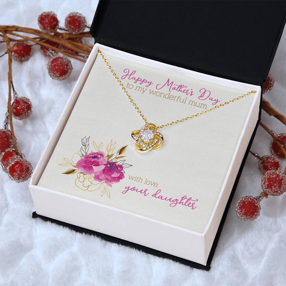 Mothers Day Gift To Mum From Daughter Love Knot Necklace White Gold Cubic Zirconia Mother's Day Gift Love Knot Necklace