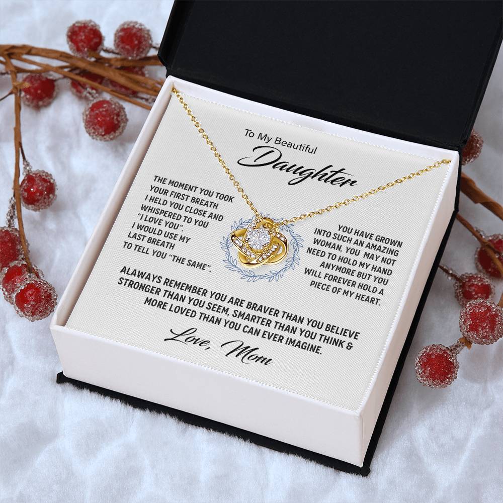 14K White Gold To My Beautiful Daughter - Love Knot Necklace Love Knot Necklace