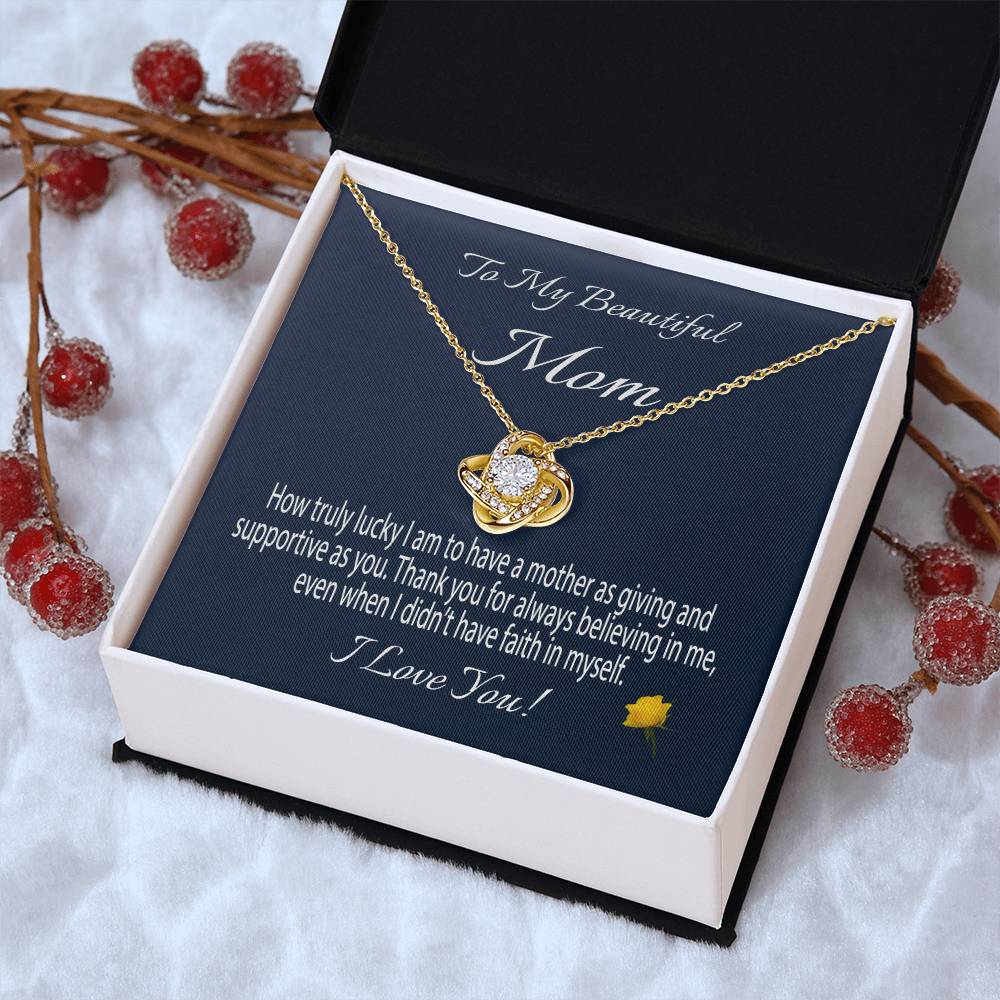 To My Beautiful Mom Gift Necklace Message Card Necklace For Mom Mom Birthday Gift Mother's Day Gift Necklace F Love Knot Necklace