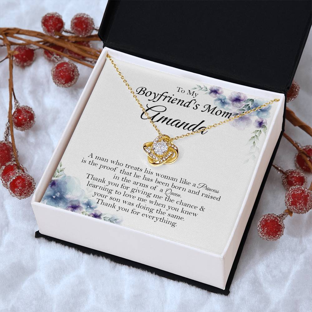 To My Boyfriends Mom Gift Customize Custom Name On Message Card Boyfriend's Mom Gift Birthday Mom Gift Gift For Boyfriend Mom Mother's Day Gift Love Knot Necklace