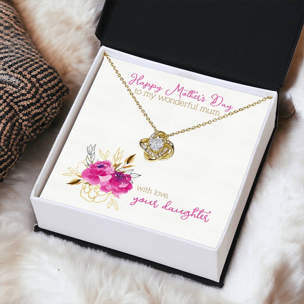 Mothers Day Gift To Mum From Daughter Love Knot Necklace White Gold Cubic Zirconia Mother's Day Gift Love Knot Necklace