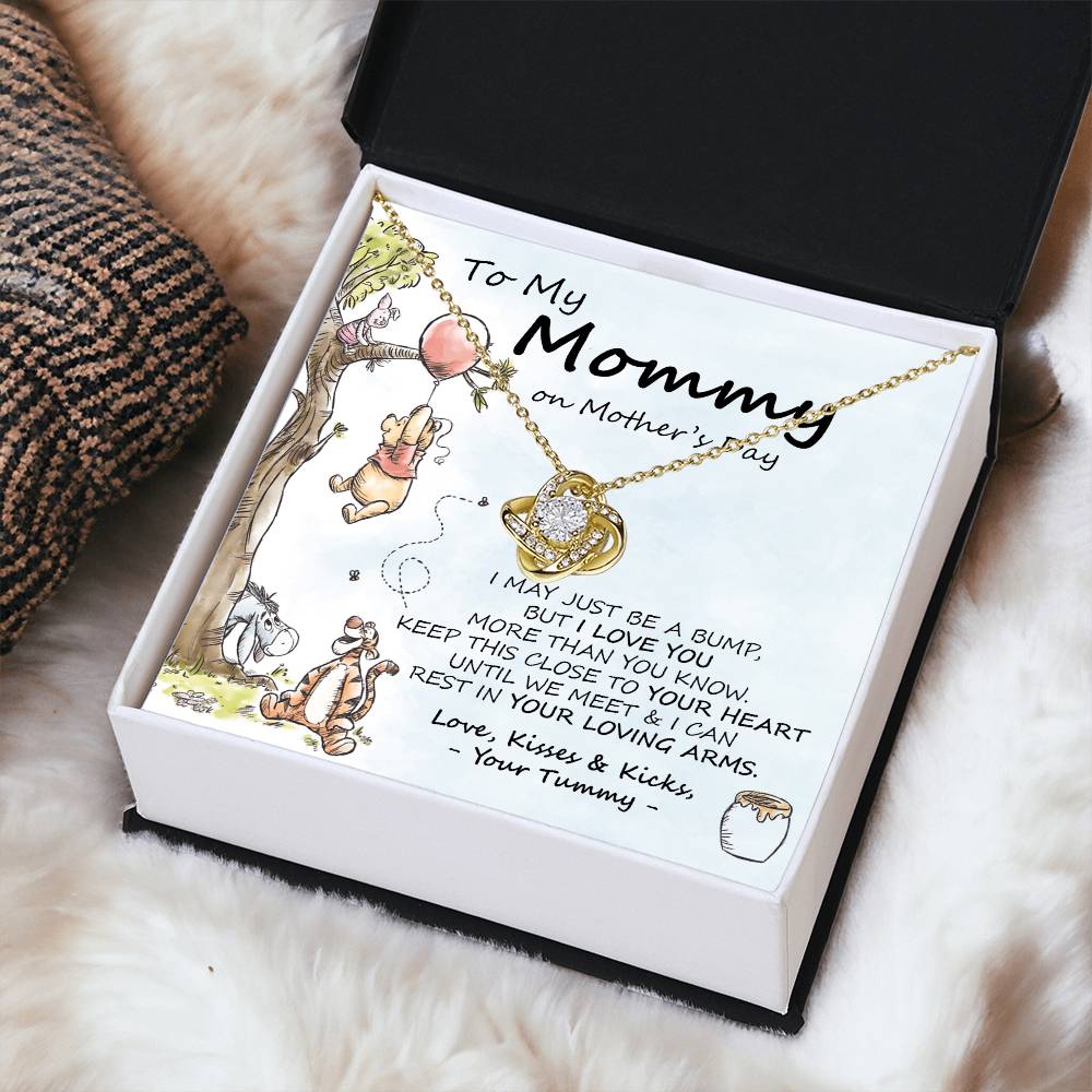 New Mommy Necklace New Mom Gift Mom To Be Winnie The Pooh Baby Shower Gift First Time Mom Pregnancy Gift Love Knot Necklace