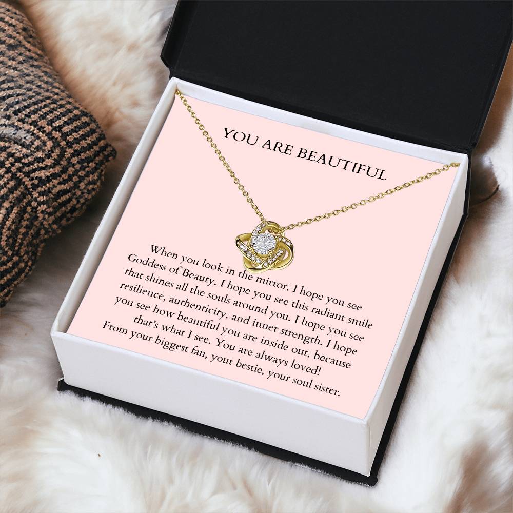 You Are Beautiful Necklace  Daily Affirmation Necklace  Encouragement Gift  Inspirationa Love Knot Necklace