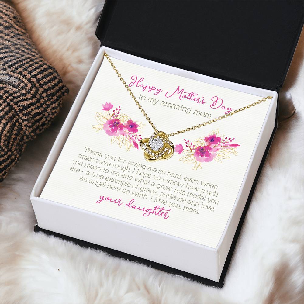 Mother's Day Gift From Daughter Love Knot Necklace Mother's Day Jewelry Cubic Zirconia Necklace Love Knot Necklace