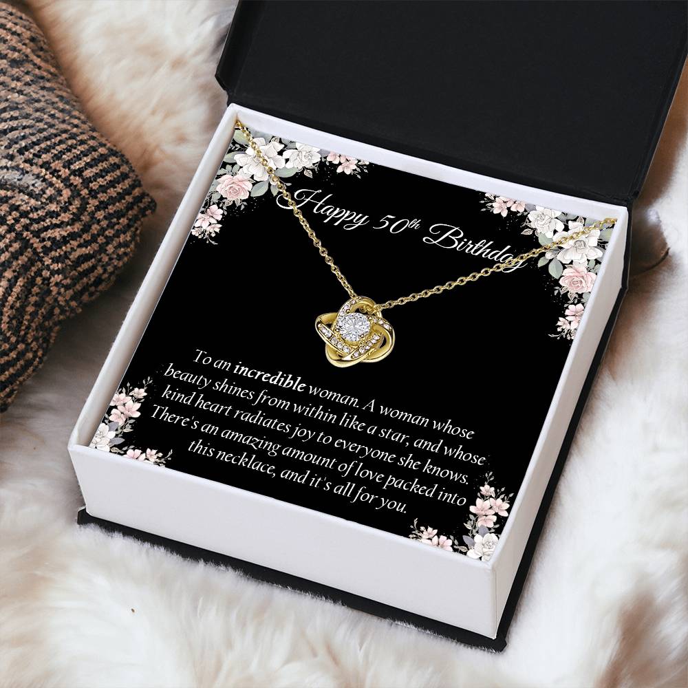 Happy 50Th Birthday Gift For Her Sentimental Gift Birthday Jewelry Necklace Gift Box With Message Card Love Knot Necklace