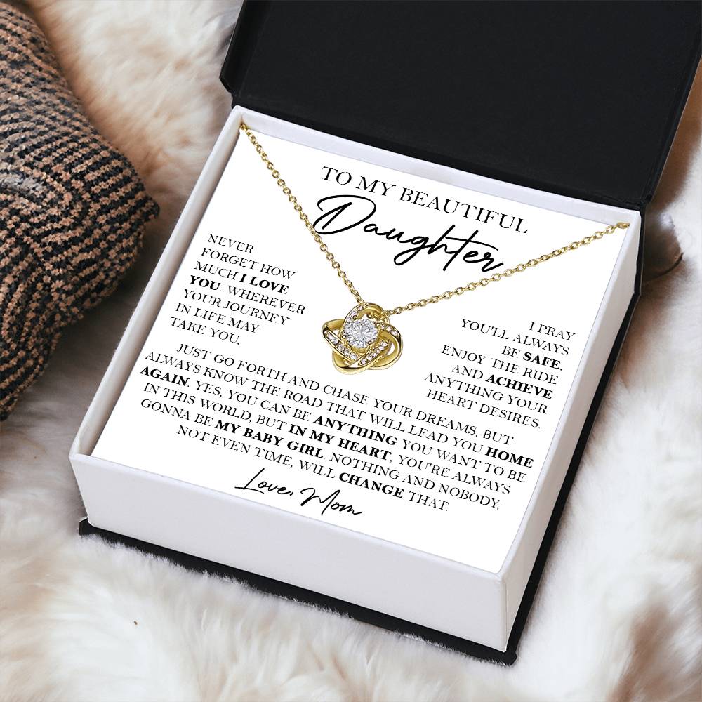 To My Beautiful Daughter Necklace Daughter Gift From Mom Birthday Graduation Christma Love Knot Necklace