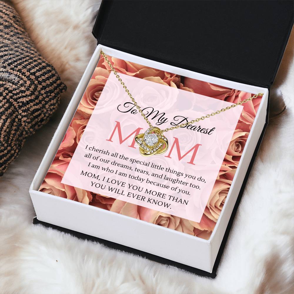 Mom I Love You More Than You Will Ever Know Cz Pendant And Earrings Gift Set Love Knot Necklace