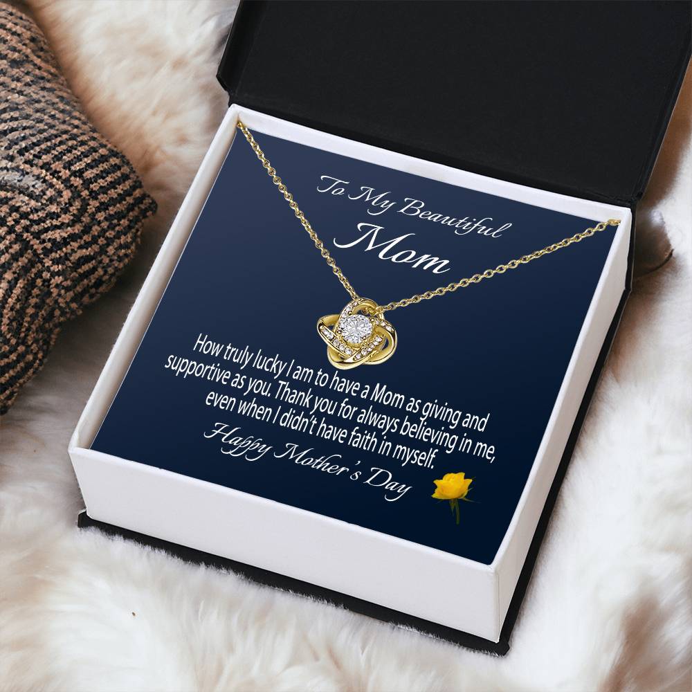 To My Beautiful Mom Gift Necklace Mother's Day Message Card Necklace For Mom To Mom From Daughter Gift To Mom From Son Gift Ne(1) Love Knot Necklace