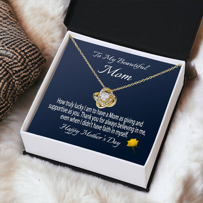 To My Beautiful Mom Gift Necklace Mother's Day Message Card Necklace For Mom To Mom From Daughter Gift To Mom From Son Gift Ne(1) Love Knot Necklace