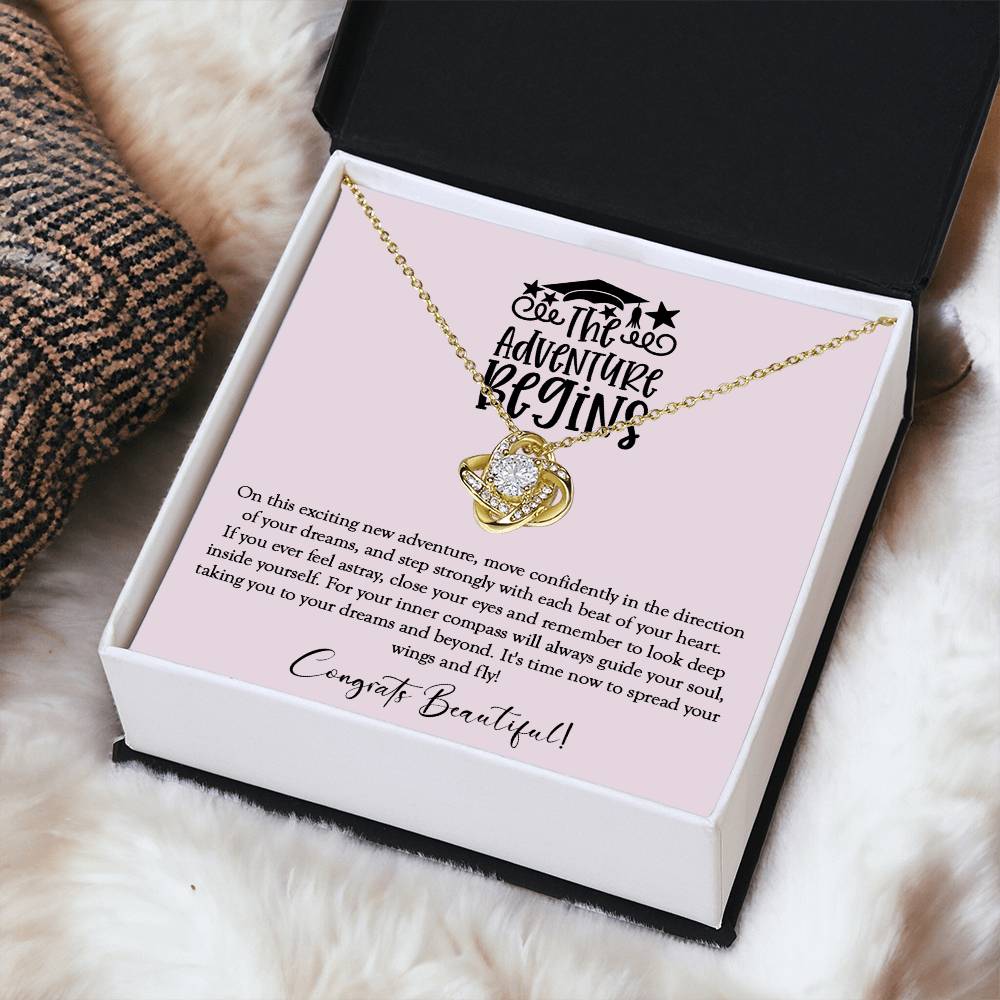 The Adventure Begins - Graduation Necklace Gift For Her Class Of 2022 Hight School College Graduation Gift Love Knot Necklace