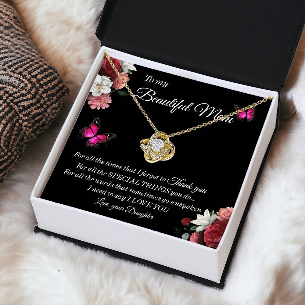 To My Beautiful Mom Necklace Sentimental Gift For Mom From Daughter Mom Birthday Gift Mother's Day Jewelry Gift Love Knot Necklace